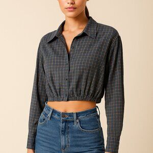 Zara Plaid Flannel Cropped Button-Down - Size S